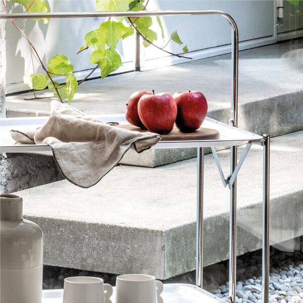 Carrello Portavivande Salvaspazio richiudibile in soli 6 cm SELECT 64x42xh82cm Struttura Inox Lucido , ripiani in formica bianca