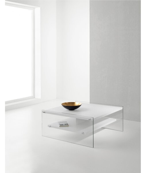 Tavolino con due ripiani in laminato MAXIM 80X80Xh35cm fianchi in vetro