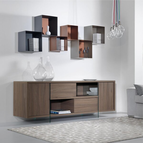 MADIA Mobile porta-TV con struttura realizzata in laminato Ecologico MADISON spessore 180x45x h65 cm ante e scorrevoli da 18 mm colore Noce