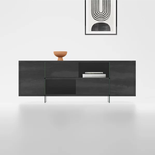 Madia Mobile porta-TV con struttura realizzata in laminato Ecologico MADISON spessore 180x45x h65 cm ante e scorrevoli da 18 mm colore Nero Carbone