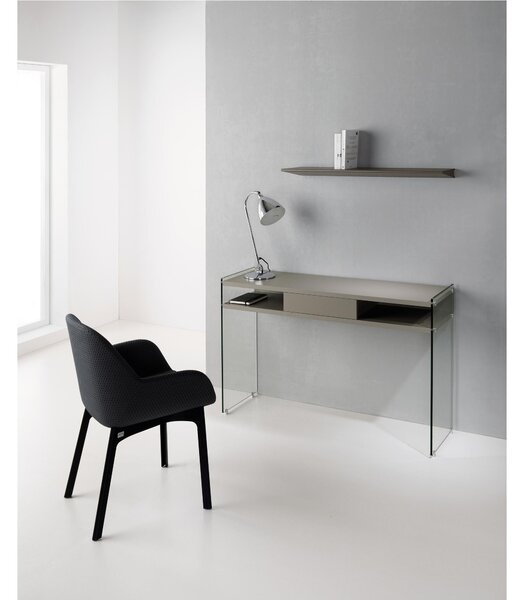 Consolle con cassetto MAYA dimensioni 120x36x77h cm peso 36 kg, realizzata in legno ecologico da 25 mm e fianchi in vetro temperato da 10 mm