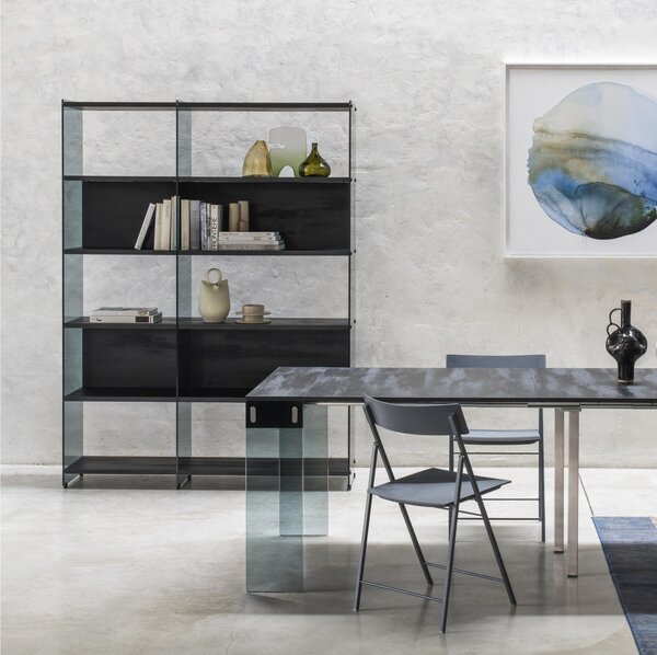 Libreria Composizione byblos 24 ripiani in laminato Nero Carbone fianchi in vetro Fum� 149x36xh 202 cm Peso 124 kg nero sabl�