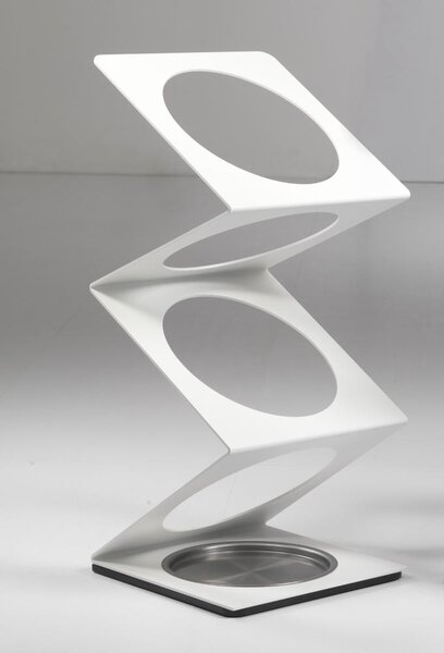 Portaombrelli Molla in acciaio verniciato 25x25xh56 cm con vaschetta salvagocce in acciaio inox Bianco