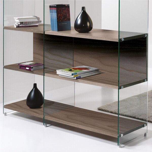 Libreria Composizione byblos 24 ripiani in laminato Noce fianchi in vetro Trasparente 149x36xh 202 cm Peso 124 kg Noce Ardesia