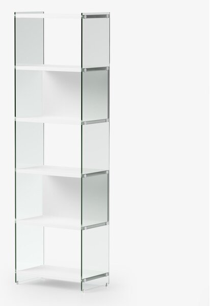 Libreria componibile Byblos da cm.60 - fianco alto 202 cm 60x36xh202 cm ripiani in laminato Bianco opaco fianchi in vetro Trasparente