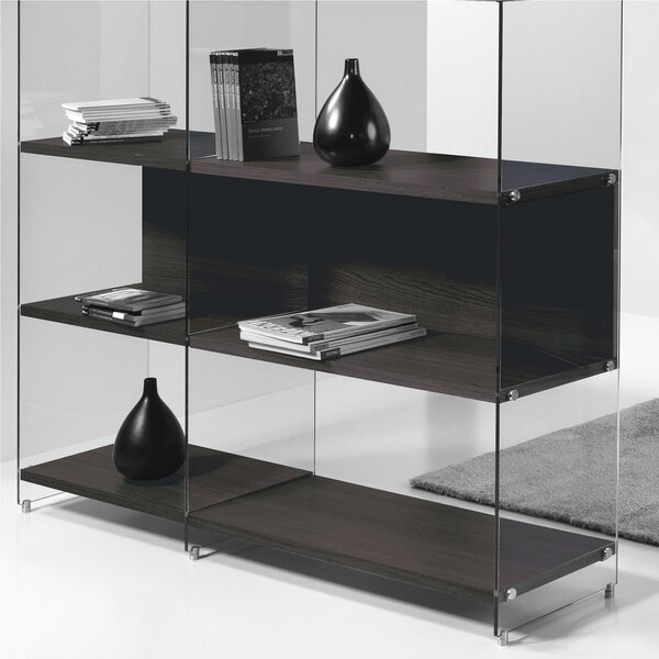 Libreria Composizione byblos 24 ripiani in laminato Noce Ardesia fianchi in vetro Trasparente 149x36xh 202 cm Peso 124 kg Noce Ardesia