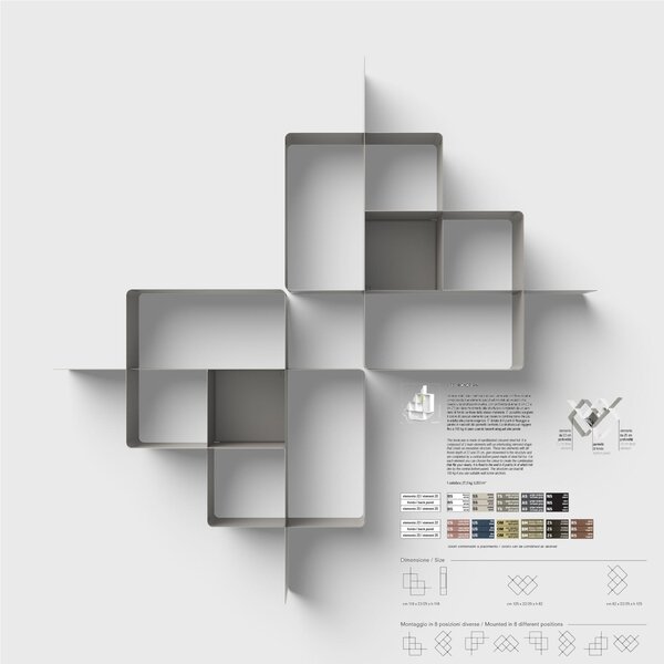 Libreria componibile MONDRIAN 5 in alluminio e acciaio verniciati Dimensioni 206xh206 cm elemento 0/75 elemento 22 Marsala Sabl� fondo Marsala Sabl� elemento 25 Marsala Sabl