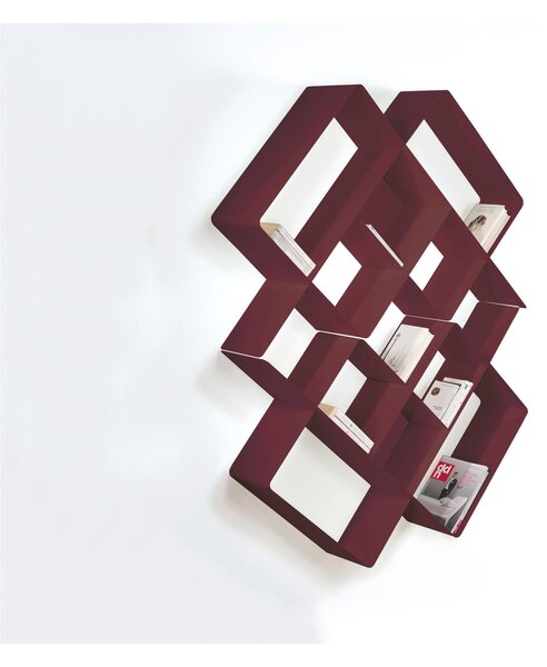 Libreria componibile MONDRIAN 3 in alluminio e acciaio verniciati 118xh118 cm elemento 0/75 elemento 22 Marsala Sabl� fondo Marsala Sabl� elemento 25 Marsala Sabl