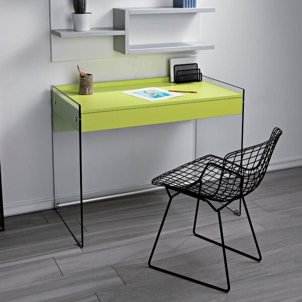 Scrivania portacomputer MYDESK Verde con struttura in vetro temperato da 10mm cassetto estraibile Mydesk