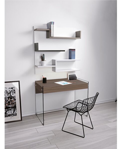 Scrivania portacomputer MYDESK Tortora con struttura in vetro temperato da 10mm cassetto estraibile Mydesk