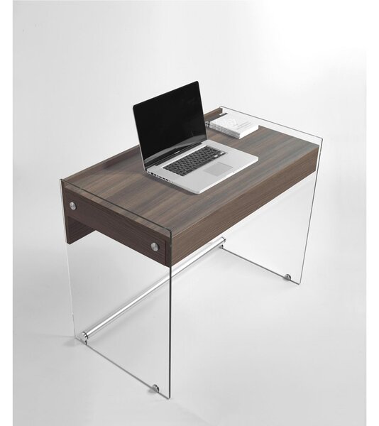 Scrivania portacomputer 100x55xh73 cm MYDESK con cassetto estraibile Olmo Segato Tranche con struttura in vetro temperato da 10 mm