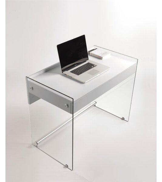 Scrivania portacomputer MYDESK Tortora con struttura in vetro temperato da 10mm cassetto estraibile Mydesk
