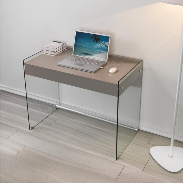 Scrivania Porta Computer MYDESK con cassetto estraibile 100x55x73h cm in vetro temperato da 10 mm con ripiano in laminato colorato
