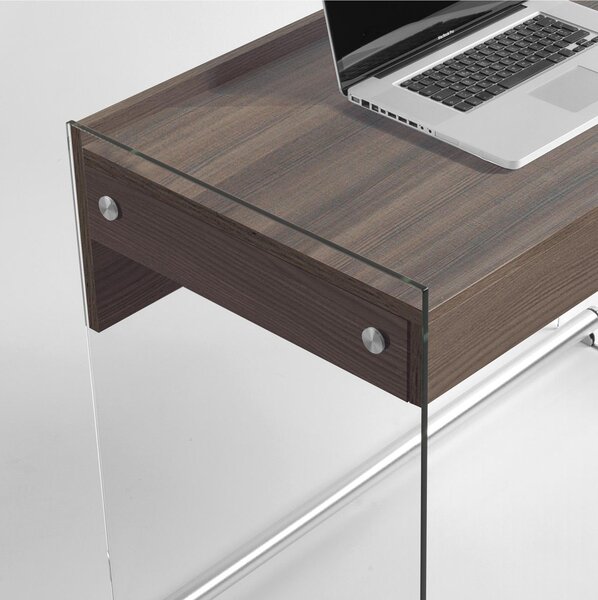 Scrivania portacomputer 100x55xh73 cm MYDESK con cassetto estraibile Olmo Segato Tranche con struttura in vetro temperato da 10 mm