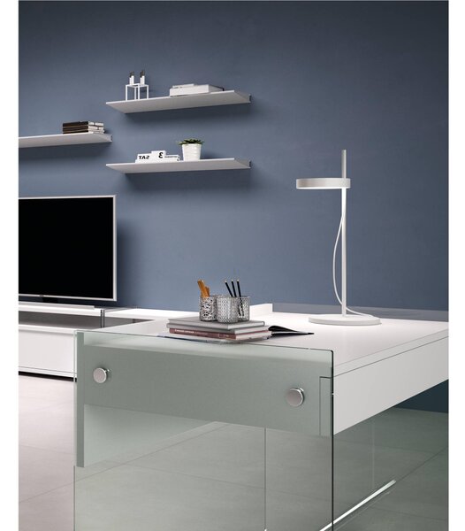 Scrivania portacomputer MYDESK Bianco Opaco con struttura in vetro temperato da 10mm cassetto estraibile Mydesk