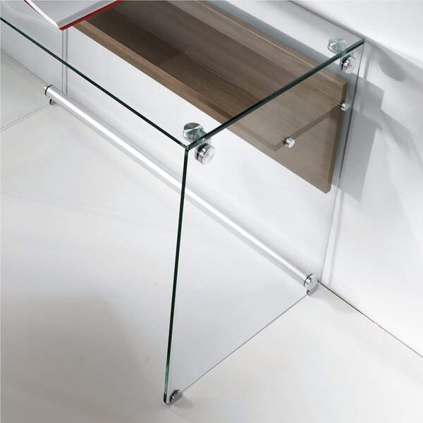 Computer Desk Professional Scrivania Porta Computer 100x55x74h cm ripiano in vetro temperato da 10 mm con frontale Noce