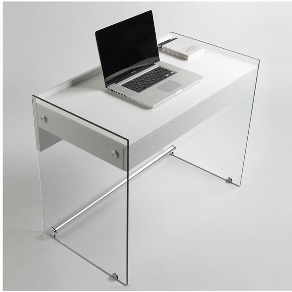 Scrivania portacomputer MYDESK Bianco Opaco con struttura in vetro temperato da 10mm cassetto estraibile Mydesk