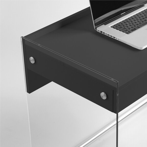 Scrivania portacomputer 100x55xh73 cm MYDESK con cassetto estraibile Grigio Ardesia con struttura in vetro temperato da 10 mm