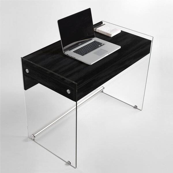 Scrivania portacomputer 100x55xh73 cm MYDESK con cassetto estraibile Nero Carbone con struttura in vetro temperato da 10 mm