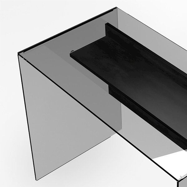 Scrivania Porta Computer SCRIBA 120x55x74h cm ripiano in vetro temperato FUME da 10 mm con spessore del piano in legno 18 cm frontale Nero Carbone
