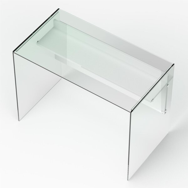 Scrivania Porta Computer SCRIBA 100x55x h74 cm ripiano in vetro temperato e frontale bianco opaco da 10 mm