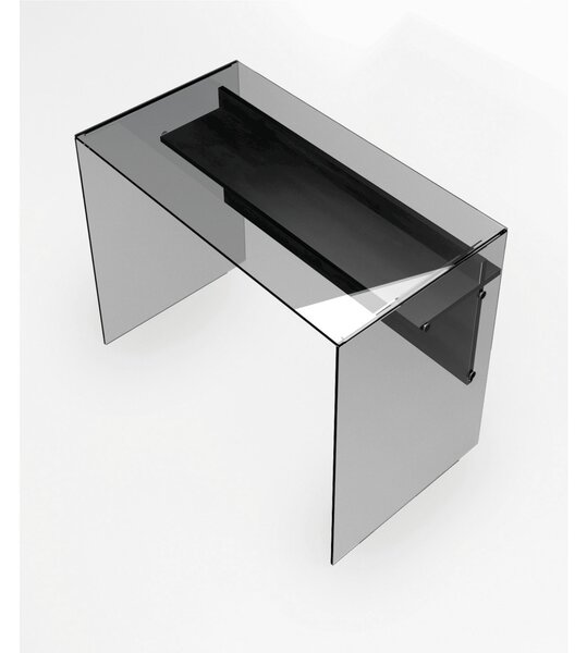Scrivania Porta Computer SCRIBA 100x55x74h cm ripiano in vetro temperato FUME da 10 mm con spessore del piano in legno 18 cm frontale Nero Carbone
