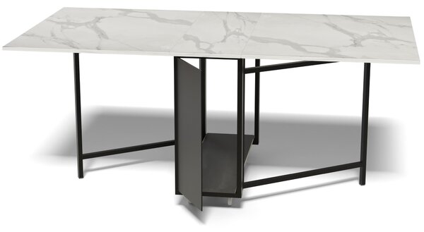 Tavolo chiudibile con portasedie e ruote, Archimede, Dimensioni 172x92x h73 cm richiudibile in 34 centimetri Dotato di Porta di chiusura, ripiano Marmo telaio Nero sable consegnato Montato