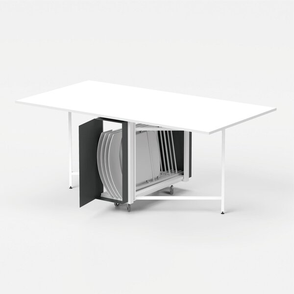 Tavolo chiudibile con portasedie e ruote, Archimede, Dimensioni 172x92x h73 cm richiudibile in 34 centimetri Dotato di Porta di chiusura, ripiano Marmo telaio Nero sable consegnato Montato