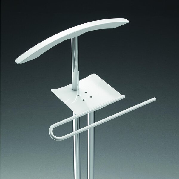Servo muto appendiabiti STEWARD 42x37xh108cm struttura in Acciaio Lucido e legno massello Bianco sabl�
