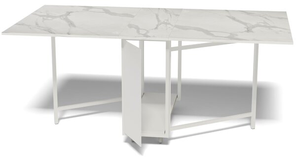 Tavolo chiudibile con portasedie e ruote, Archimede, Dimensioni 172x92x h73 cm richiudibile in 34 centimetri Dotato di Porta di chiusura, ripiano Marmo telaio Bianco sabl� consegnato Montato