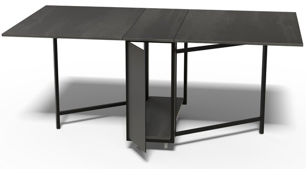Tavolo chiudibile con portasedie e ruote, Archimede, Dimensioni 172x92x h73 cm richiudibile in 34 centimetri Dotato di Porta di chiusura, ripiano Nero Carbone telaio nero consegnato Montato