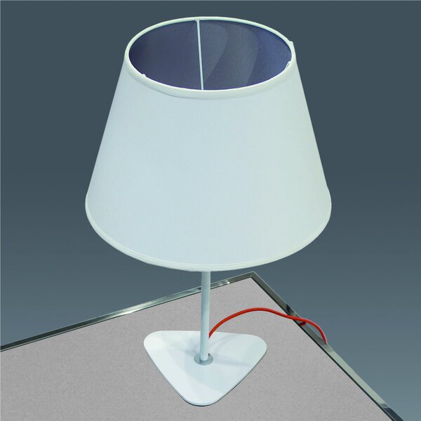 Lampada da tavolo 40x40xh60cm struttura in acciaio verniciata bianco opaco e paralume in tessuto ignifugo bianco con interno argento