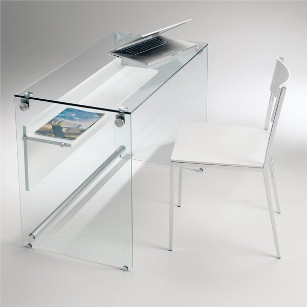 Scrivania Porta Computer SCRIBA 100x55x74h cm ripiano in vetro temperato e frontale bianco opaco da 10 mm