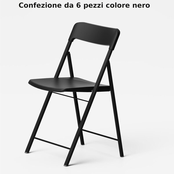 Sedie pieghevoli richiudibili ZETA 6 Altezza seduta 45 cm Pezzi con struttura Alluminio verniciata Nero. chiusa ingombra solo 5 cm seduta e schienale in plastica Nero
