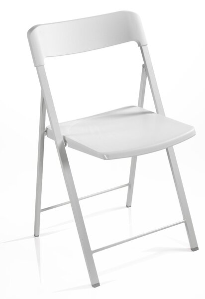 Sedia pieghevole richiudibile ZETA Altezza seduta 45 cm con struttura Alluminio verniciata bianca . chiusa ingombra solo 5 cm seduta e schienale in plastica Bianco