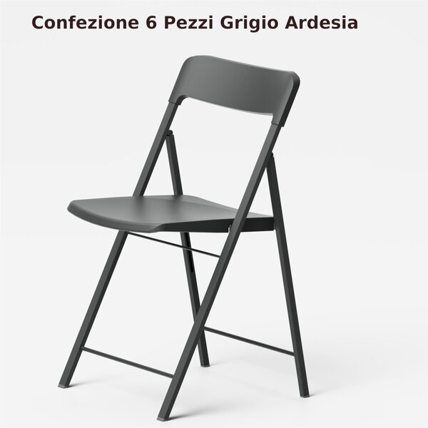Sedie pieghevoli richiudibili ZETA 6 Altezza seduta 45 cm Pezzi con struttura Alluminio verniciata Grigio . chiusa ingombra solo 5 cm seduta e schienale in plastica Grigio Ardesia