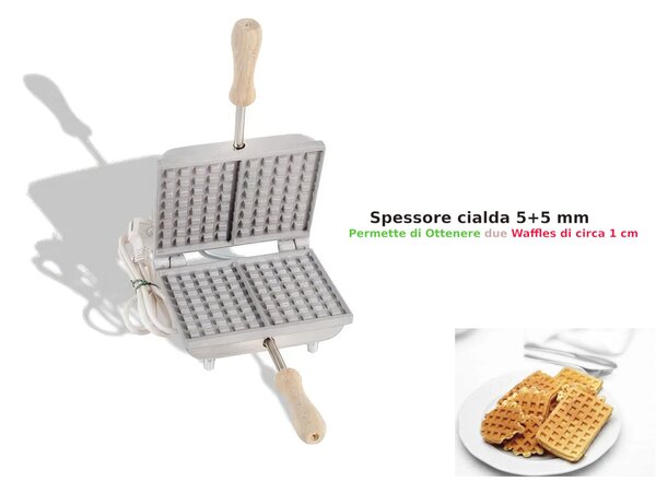 Biscottiera profonda 2 posti elettrica rettangolare 2PZ profonda waffle Dimensioni 20x19x11 cm Disegno profondo, il prodotto permette di ottenere
