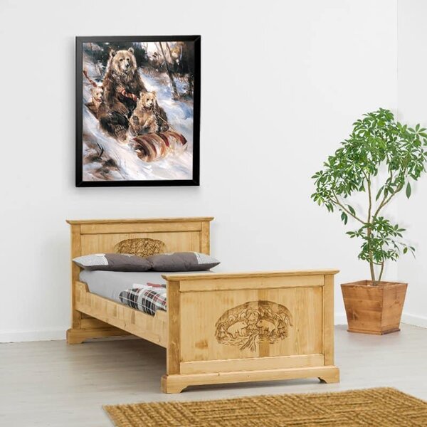 Letto rustico singolo con intagli a mano - LM-MC005A