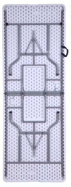 Tavolo rettangolare salvaspazio Pieghevole gambe acciaio e piano resina bianco Dimensioni aperto 243x86x h74 cm catering campeggio giardini