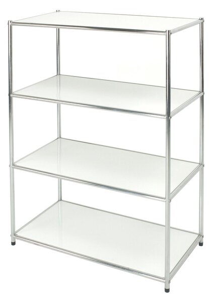 Libreria Scaffale cromato con 4 ripiani bianchi Dimensioni 40x80xh120 cm Cromo con piedini regolabili