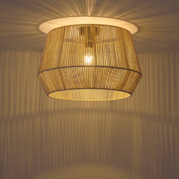 Plafoniera Nera con Paralume in Corda Beige 50/50/30 - Cyl