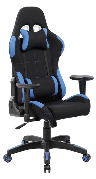 Poltrona Gaming modello INDIANAPOLIS gioco, computer ufficio in similpelle con altezza seduta regolabile Dimensioni: cm 72 x 57,5 x h. 124 max 134cm nera e Blu