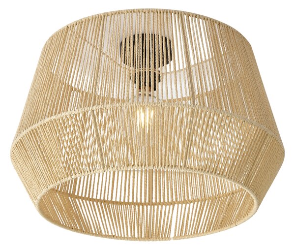 Plafoniera Nera con Paralume in Corda Beige 50/50/30 - Cyl