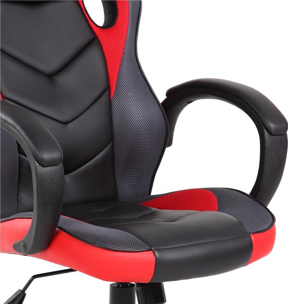 Poltrona Gaming modello Racer Pro gioco, computer ufficio in similpelle con altezza seduta regolabile 46-56 cm nera e rosso
