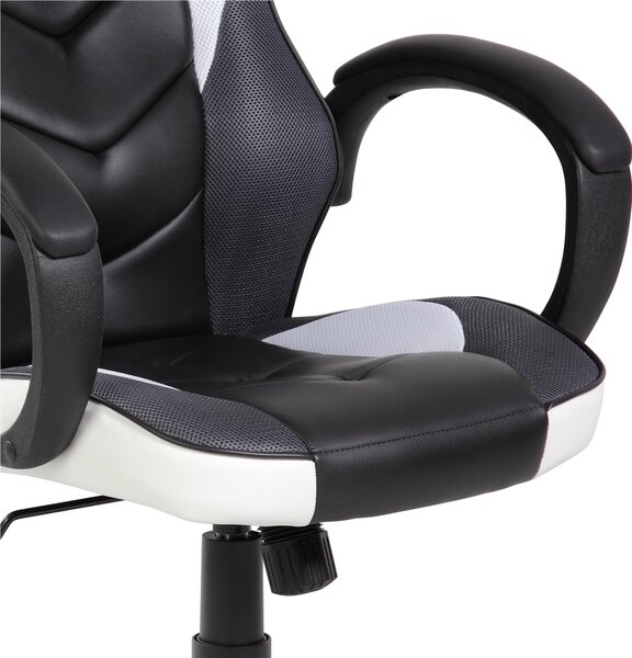 Poltrona Gaming modello Racer Pro gioco, computer ufficio in similpelle con altezza seduta regolabile 46-56 cm nera e bianca