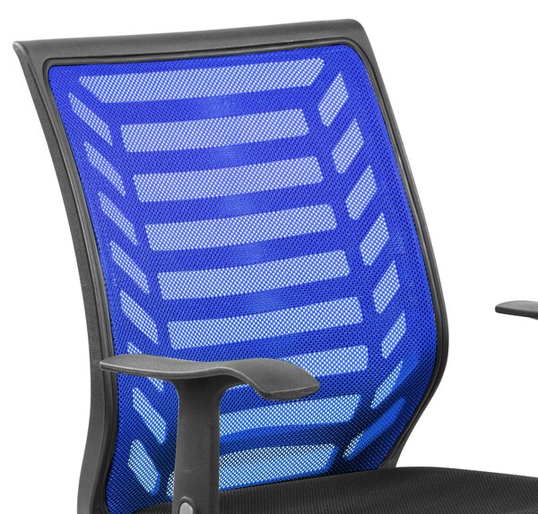 Sedia operativa con braccioli Rivestimento in tessuto nero e rete tecnica traspirante colore blu MIAMI 60x59x h 93 max 103 cm blu/nero, per casa ed ufficio