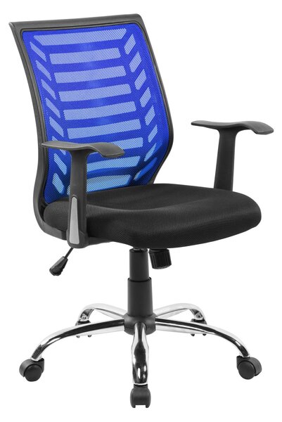 Sedia operativa con braccioli Rivestimento in tessuto nero e rete tecnica traspirante colore blu MIAMI 60x59x h 93 max 103 cm blu/nero, per casa ed ufficio