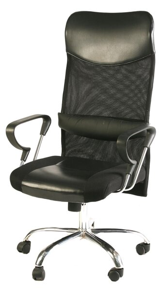 Poltrona presidenziale in tessuto tecnico traspirante CLEVELAND Dimensioni 61 x 56 x h 111/121 cm Peso 18 kg Sistema di elevazione a gas Regolazione di tensione della spinta. colore nero