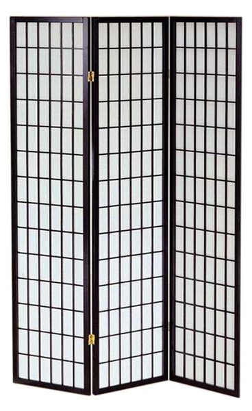 Paravento 3 ante nero 43,5x h178 cm in legno e carta di riso