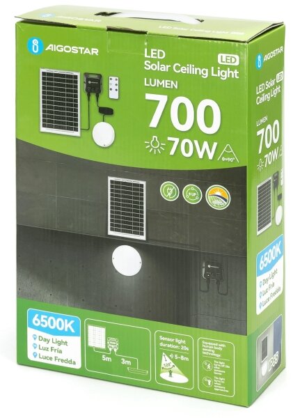 Aigostar - Plafoniera solare LED con sensore LED/3,7V 6000 mAh IP65 + telecomando